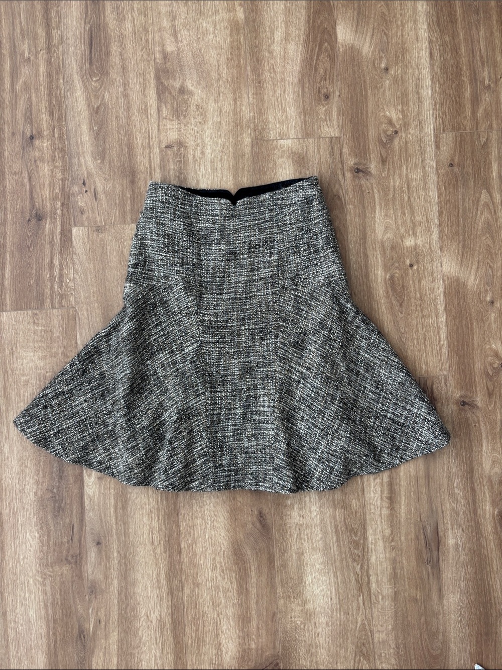 Textured Black and White with gold flecks tweed Flared Skirt by Reneevon